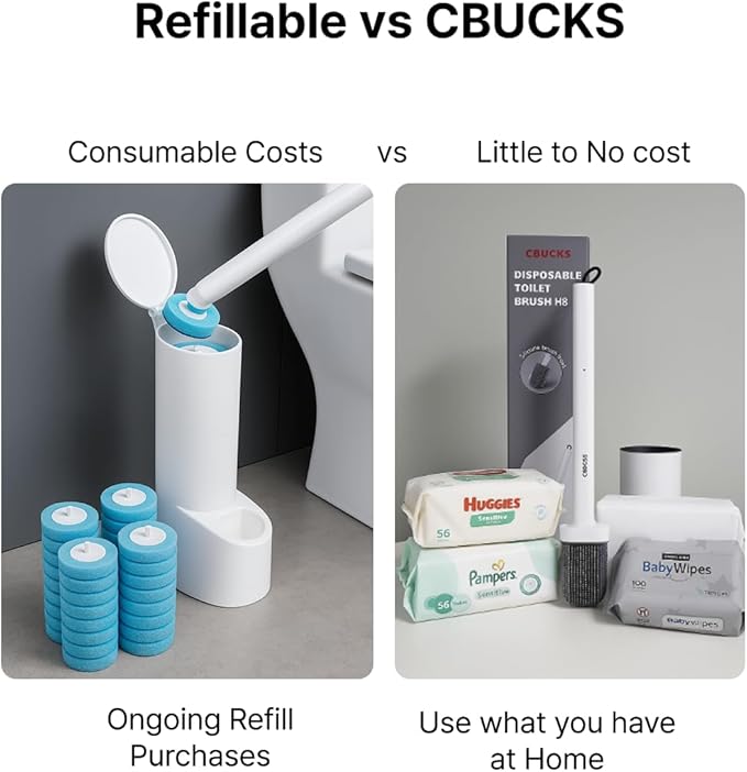 CBUCKS Disposable Toilet Brush – Silicone Head, Hands-Free Wet Wipe Attachment, Easy & Mess-Free Cleaning
