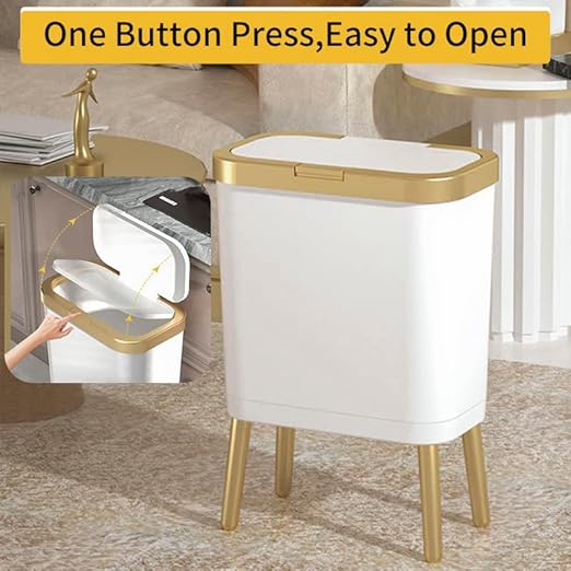 Procade 2Pack Office Trash Can with Lid, Bathroom Garbage Bin with Gold Edge, Modern Pink Trash Can for Bedroom, Slim Waste Basket Plastic Trash Bin for Room,Kitchen, Living Room,Toilet, 4 Gallon
