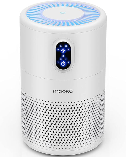 MOOKA Air Purifiers for Home Large Room up to 1076 ft², H13 True HEPA Air Filter Cleaner, Odor Eliminator, Remove Smoke Dust Pollen Pet Dander, Night Light(Available for California)