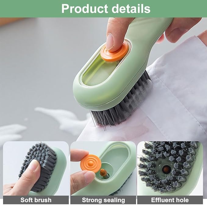2 in 1 Multifunction Cleaning Brush, Multifunctional Cleaning Brush with Soap Dispenser, Liquid Filled laundry Brush, Household Cleaning Clothes Shoes Brush with Liquid Box (Green+White)