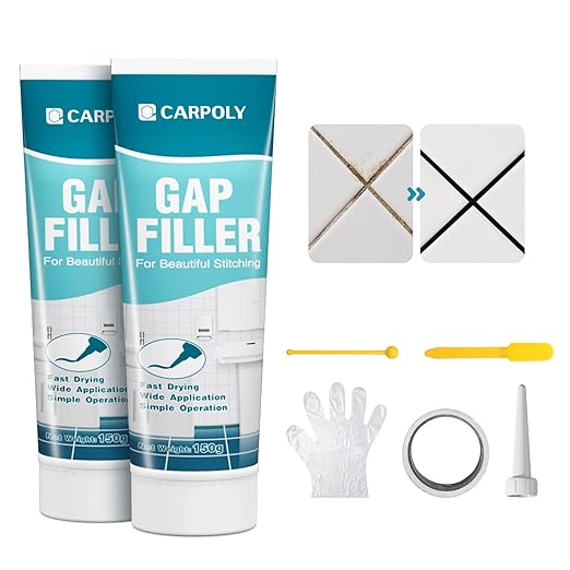 CARPOLY Tile Grout Repair Kit, 2 Pack Black Grout Filler for Bathroom, Kitchen, Rstore & Renew Tile Joints Line, Triple Protection, Fast Drying Shower Grout with Tools(Black, 10.58oz/300g)