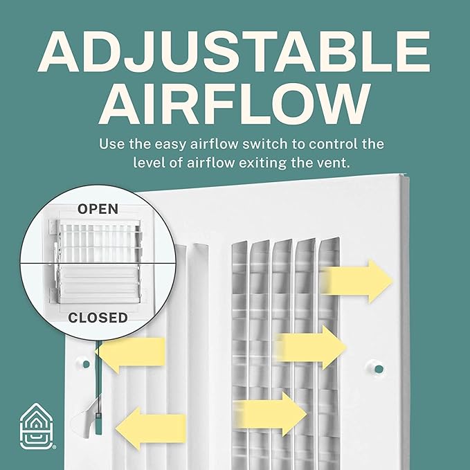 Ceiling Register - Air Vent Covers for Home Ceiling or Wall - 14x6 Inch (Duct Opening) 2-Way White Grille Register Cover with Adjustable Damper for HVAC Heat and Cold Air Conditioner