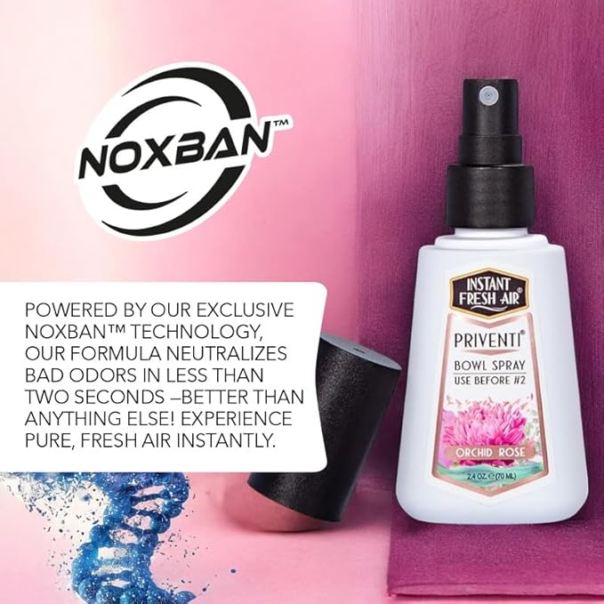 Signature PRIVENTI for Women Toilet Spray, Orchid Rose Scent Bathroom Spray, Noxban Technology Odor Elimination, Travel Size Long-Lasting Freshness for Home, Travel or Work, 2.4 Oz. -INSTANT FRESH AIR