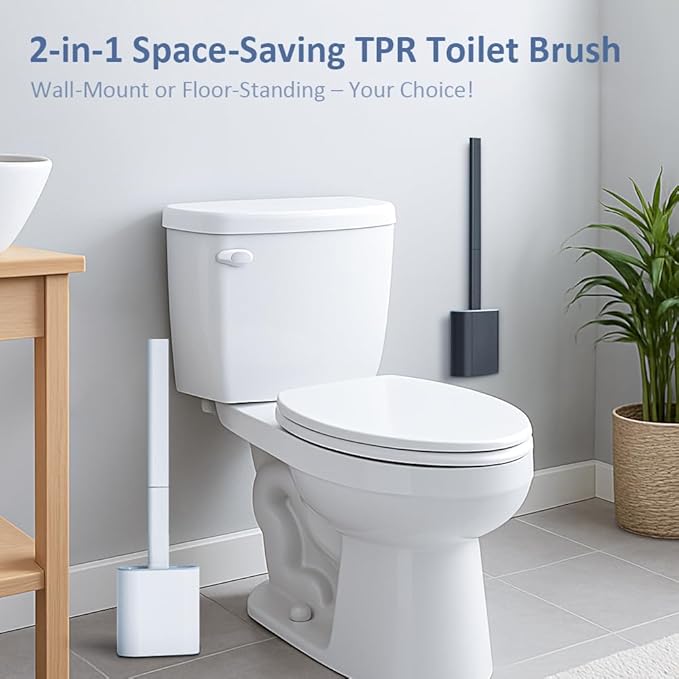 RV Silicone Toilet Brush with TPR Bristles & Detachable ABS Handle Set, Landing & Wall Mountable Toilet Bowl Brush for Space-Saving RV Bathrooms Flexible 360°Deep Cleaners Brushes (White)