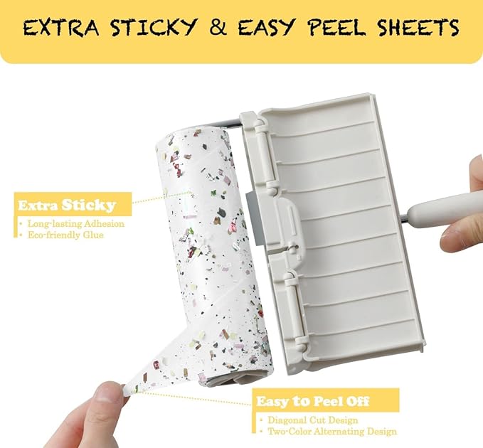 HapChron Large Surface Lint Roller Extra Sticky with Dust-Proof Cover 6.3'' Wider 240 Sheets/4 Refills, Pet Dog & Cat Hair Remover for Furniture Clothes Carpet Floor Car, A Great Sticky Tape Roller
