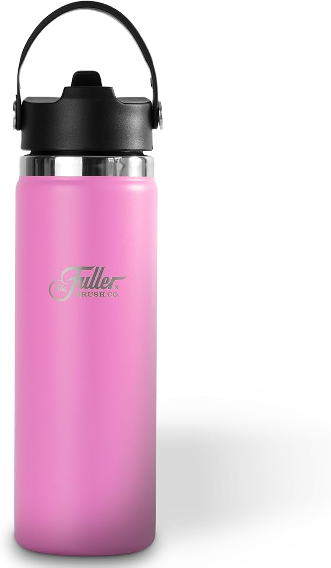 Fuller Stainless Steel Water Bottle with Straw Lid – BPA-Free, Sweat-Proof, Leak-Proof Travel Mug – Double Wall Insulated for Hot & Cold Drinks – Carry Handle (Bright Pink, 20 Oz.)