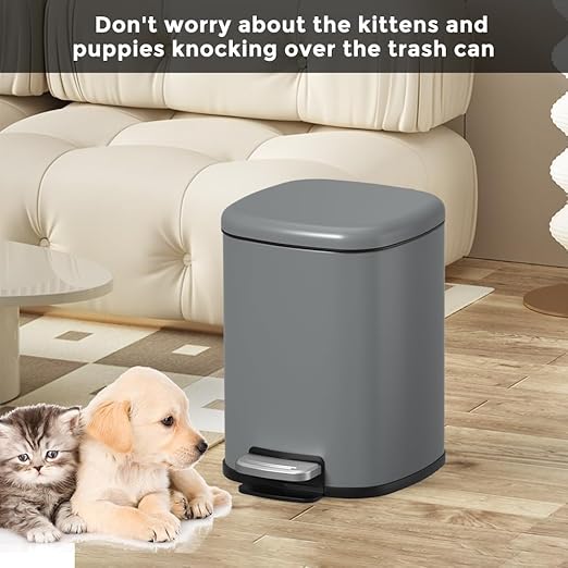 2.6gal Step-Open Trash Can，Small Bathroom Garbage Can with Soft-Close Lid,Fingerprint Resistant Trash Bin for Bathroom,Bedroom,Living Room,Office,Hotel (2.6gal-Gery)