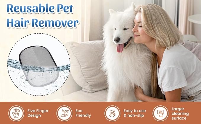 Maskotiks Pet Hair Removal Glove-Electrostatic Pet Hair Remover Glove with 5-Finger Design, Cat Hair Remover Glove for Couch,Car,Laundry,Carpet,The Magic Brush Pet Hair Remover is Light and Washable