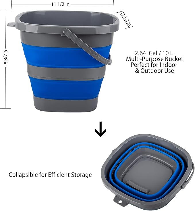 Collapsible Bucket with 2.6 Gallon (10L), Mop Bucket for Cleaning, Plastic Bucket for Garden, Car Washing or Camping, Portable Fishing Water Pail