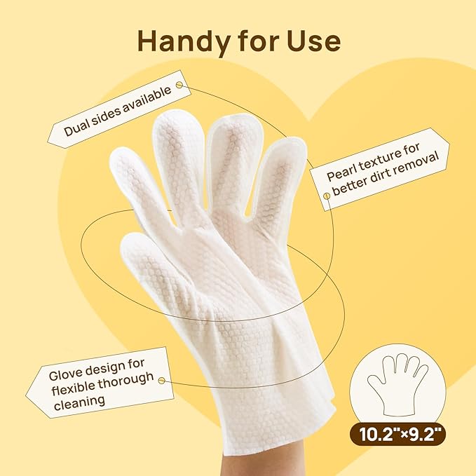 HICC PET Cleaning Deodorizing Glove Wipes for Dogs & Cats, Vet Recommended Hypoallergenic Hydrating & Nourish Fur Pet Grooming Glove Wipes, Pet Bathing Wipes for Horse Coat Care,20pcs Coconut Scent