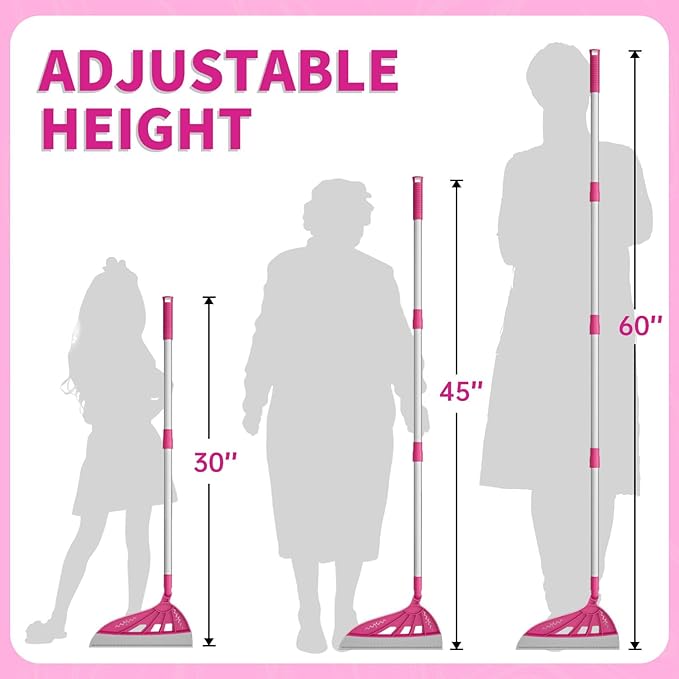 Magic Broom, Squeegee Broom for Floor Cleaning, Multifunctional Floor Squeegee with Aluminum Adjustable Handle, 60’’ Magic Silicone Broom for Glass, Fine Dust, Pet Hair, Liquids(Hot Pink)