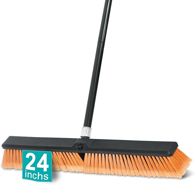PBHEPJ 24 Inchs Push Broom Outdoor Heavy Duty, Shop Broom with 60" Long Bandle for Cleaning Outdoor or Indoor Tile, Garage, Shop, Deck, Concrete, Wood, Stone, Patio Floor