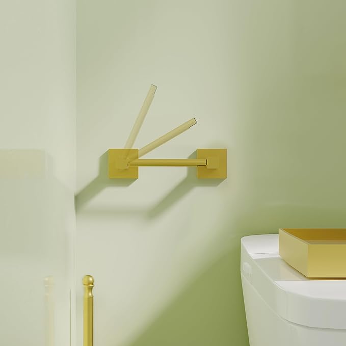 Ruacq Brushed Gold Toilet Paper Holder Towel Ring Bathroom Accessories Hardware Set Double Post Pivoting Toilet Roll Holder Square Stainless Steel and Zinc Alloy Modern Wall Mounted 2 Pieces