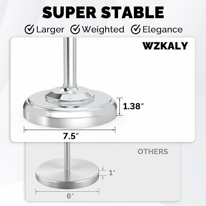 WZKALY Toilet Paper Holder Stand, Polished Chrome Toilet Paper Holder Free Standing, Post Pivoting Design & Stable Weighted Base SUS304 Stainless Steel for Bathroom(Mega Roll)