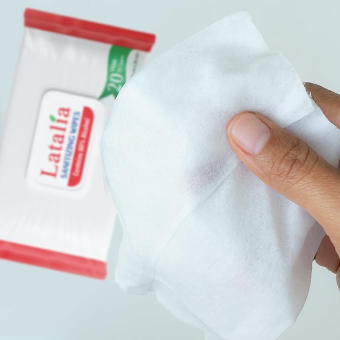 Latalia Hand Wipes Pack of 15 | 80% Alcohol Hand Sanitizer Wipes for Hands & Face Moisturizing, Gentle, Convenient and Fragrance Free (20 Counts)