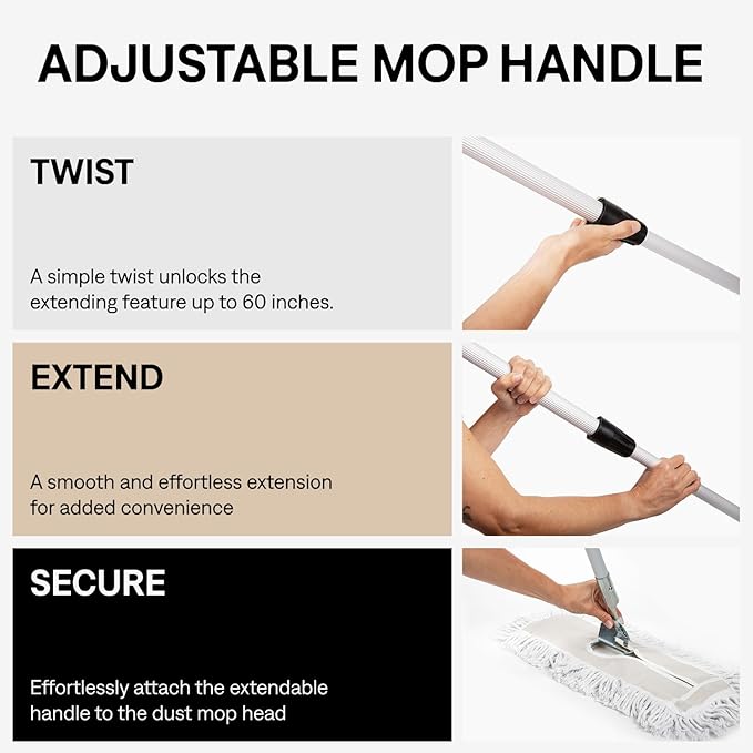 Tidy Tools 24 Inch Purple Commercial Dust Mop & Floor Sweeper with Extendable Handle – Mop for Hardwood, Tile, and Concrete Floor Cleaning