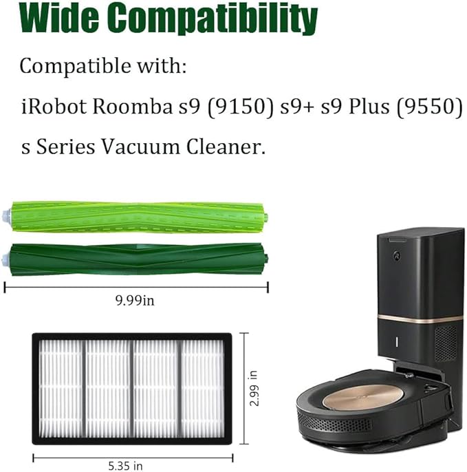 Chrostion Replacement Parts Kit Compatible with iRobot Roomba s9 (9150) s9+ s9 Plus (9550) s Series Vacuum Cleaner, 1 Set of Multi-Surface Rubber Brush,4 Side Brushes,4 Filters,4 Dust Bags