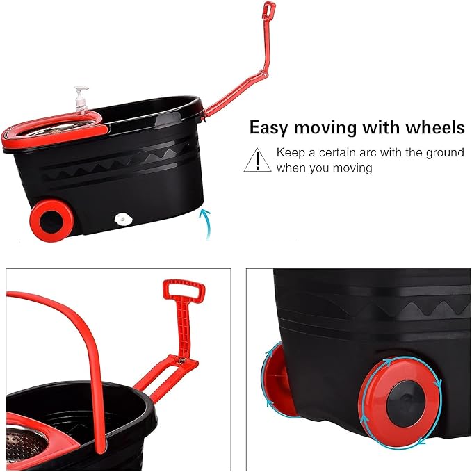 Spin Mop and Bucket with Wringer Set on Wheels, 360° Spinning Mop Bucket System with 3 Microfiber Mop Replacement Heads and 61" Stainless Steel Adjustable Handle for Floor Cleaning (25QT)