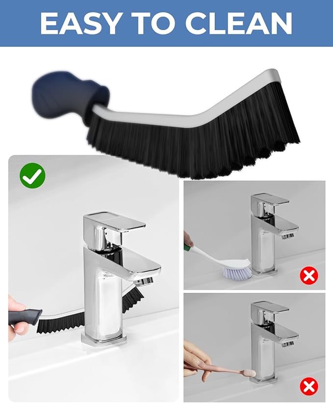 Cleangor Crevice Cleaning Brushes, Cleaner Scrub Brush Tool for Hard to Reach Tight Space, Home Essentials, Serrated Scrub Brushes, Cleaning Supplies for Shower, Bathroom, Kitchen, Toilet (6, Black)