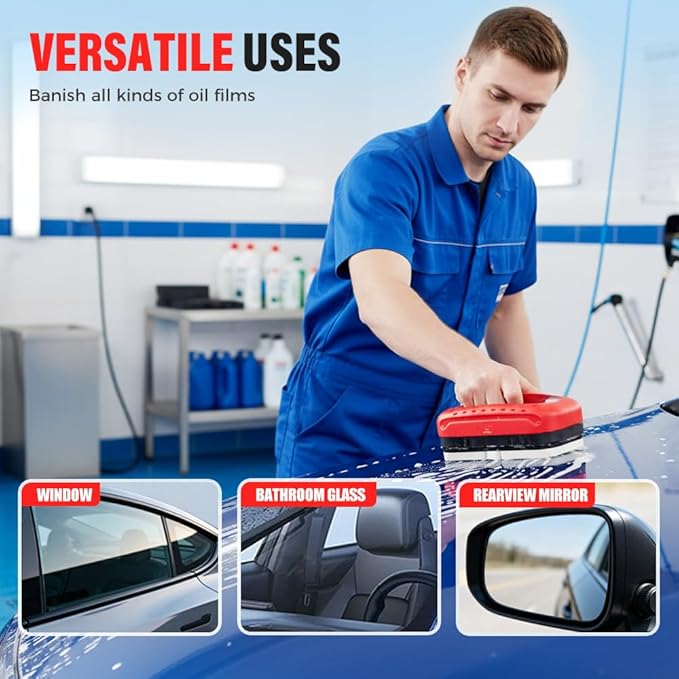 MIUMONE Automotive Oil Film Cleaning Brush,Antifog & Rainproof Glass Cleaning Board for Car Windows,Car Glass Oil Film Remover with Refill,windshield cleaner tool For Improves Clarity (2)