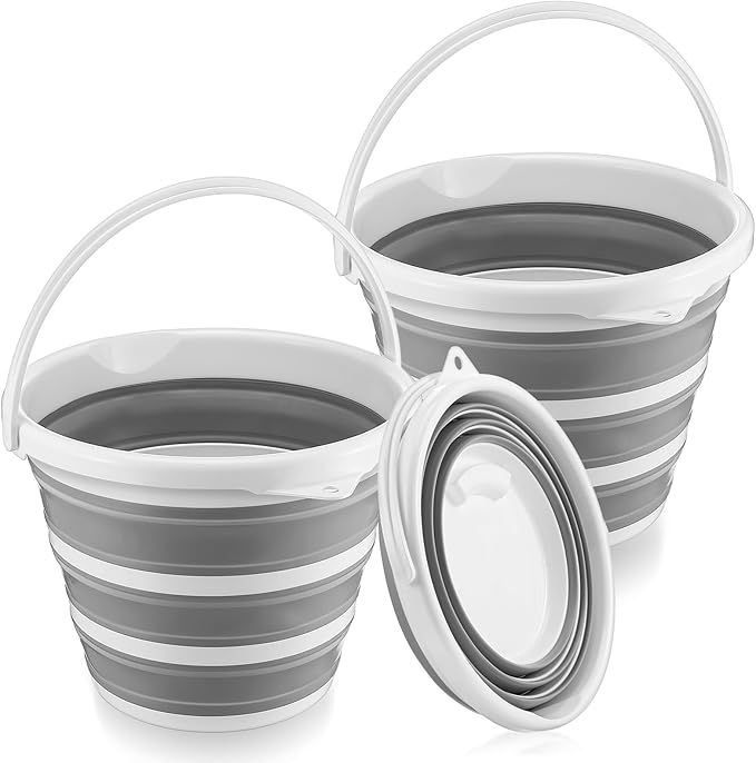 2 Pack Collapsible Buckets - 2.6 Gallon (10L) Large Capacity, Essential for RV, Garden Cleaning, Car Washing, Camping, Fishing, Multi-Purpose Durable Portable Buckets, Easy Storage, Use Anywhere