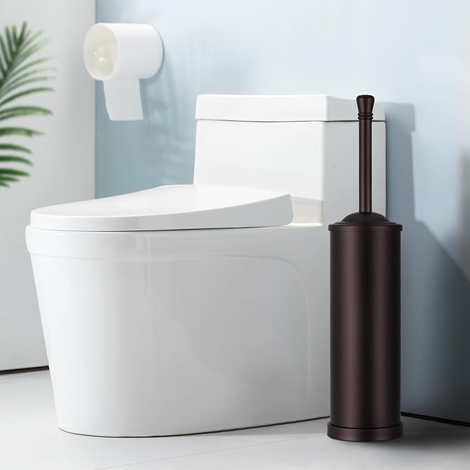 Bronze Toilet Brush and Holder Set,304 Stainless Steel Toilet Bowl Brush and Holder for Bathroom,Heavy Duty Toilet Brush,Durable Scrubbing Bristles,Splash Resistant,Long Hanlde
