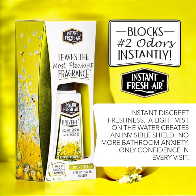 Signature PRIVENTI Toilet Spray, Citrus-Verbena Scent Bathroom Spray with Noxban Technology Odor Elimination, Travel Size, Long-Lasting Freshness for Home, Travel or Work, 2.4 Oz. - INSTANT FRESH AIR