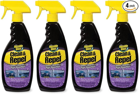 Invisible Glass 92184-4PK Premium Glass Cleaner with Rain Repellent for Exterior Automotive Glass and Windshields to Shield Against Rain, Snow, and Sleet, 22 Fl Oz, Pack of 4