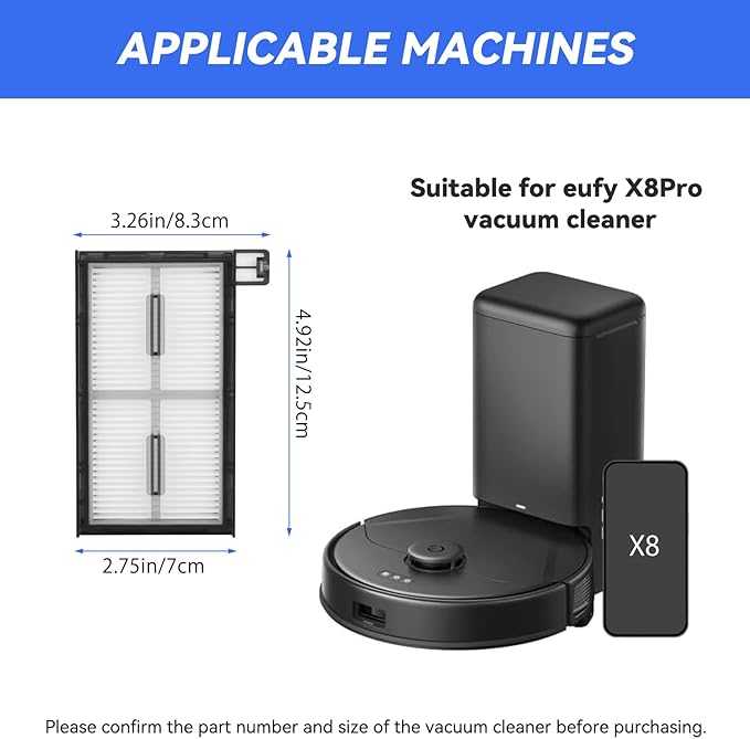 Washable Filter Replacement for Eufy X8 Pro: Perfect Fit, Reusable Vacuum Filters Compatible with RoboVac X8 Pro Series（4 pack）
