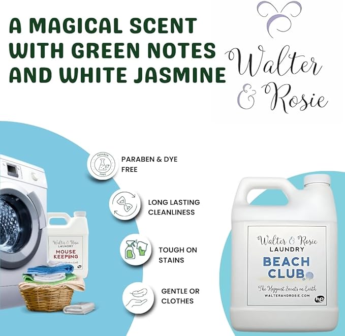 Walter & Rosie Beach Club Luxury Laundry Detergent - Park Inspired Scent with Green Notes & White Jasmine - Highly Fragrant Laundry Detergent - The Happiest Detergent on Earth - 16 Oz