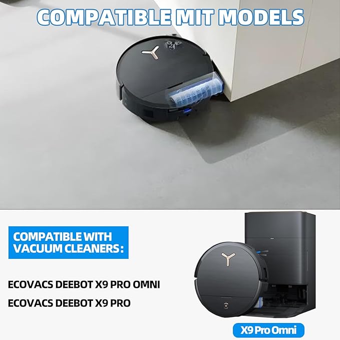 EOVWAEO 22 Pack Accessories Kit for ECOVACS DEEBOT X9 PRO Omni / X9 PRO Robot Vacuum, Replacement 2 Anti Tangle Main Brush 2 Roller Mop 6 Dust Bags 6 Sidebrush 4 Filter 1 Cleaning Brush 1 Screwdriver