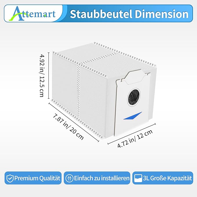 Attemart Dust Bag (10 Pcs) Replacement for Ecovacs Deebot N30 Pro Omni Robot Vacuum, 3L Large Capacity Vacuum Bags Compatible with Ecovacs Deebot N30 Omni Accessories