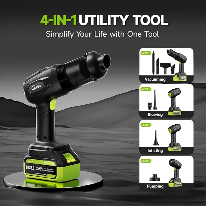 WOKEGI Handheld Car Vacuum Cordless, Portable Cars Vacuum Cleaner with 40000Pa High Power & Suction, Powerful 4-in-1 Hand Held Air Duster Fast Cleaning for Car,Home,Office,Pet Hair (Green)