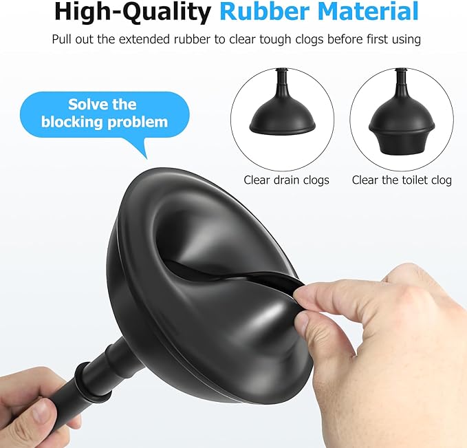2Pack 2 in 1 Toilet Brush and Plunger Set, Extended Handle Plunger,Toilet Bowl Brush Plunger Set,Clean Gloves,Cleaning Tools,Cleaning Brush,Cleaning Supplies,Toilet Brush Plunger Combo (Black)