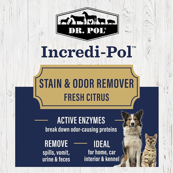 Dr. Pol Incredi-Pol Stain & Odor Remover | Eliminates Dirt, Urine & Feces | Safe and Effective Around Pets & Their Favorite Spots | Trigger Spray for Easy Use | 16 oz | Fresh Citrus