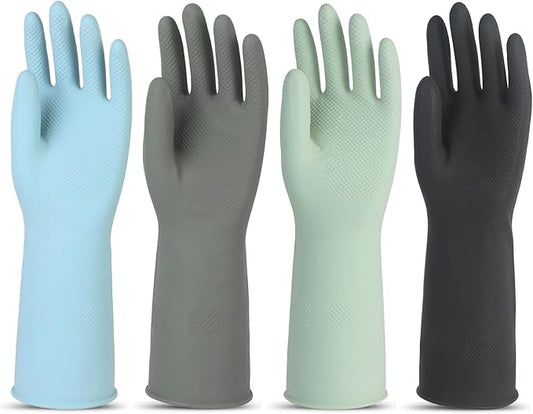 Rubber Dishwashing Gloves for Kitchen 4 Pairs Cleaning Household Dish Washing Reusable & Waterproof Latex Glove(Large)