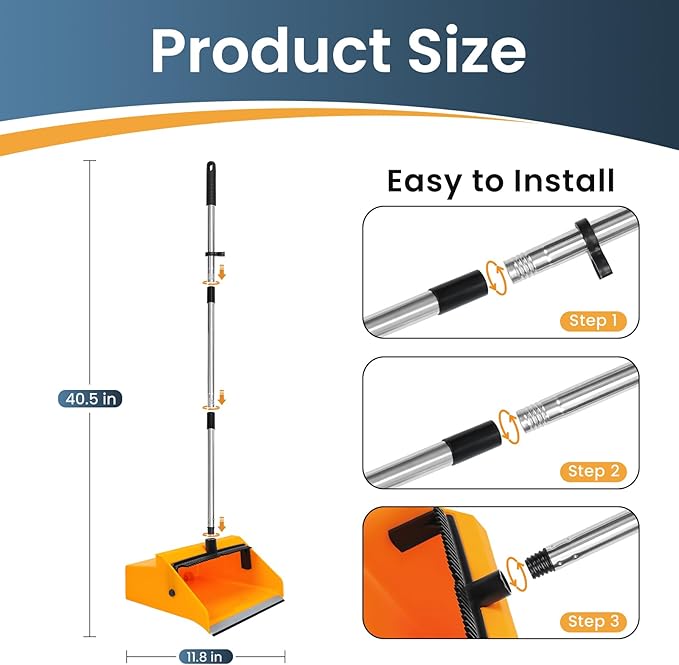 REEWII Commercial Broom and Dustpan Set，Long Handle Upright Heavy Duty Dust Pan Outdoor Indoor for Courtyards, Garages, Lobbies, Shopping Malls, Market Floors, Sidewalks, Classroom Floor Cleaning