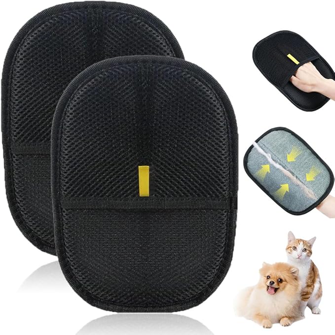 Electrostatic Gloves for Pet Hair Removal, Electrostatic Pet Hair Removal Gloves Brush for Pets Hair, Reusable Cats & Dogs Grooming Gloves for Hair Removal (Yellow*A, 2)