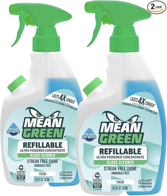 Mean Green Refillable Ultra Powered CONCENTRATE Glass Cleaner, Fresh, 14.3 Ounce 2-Pack