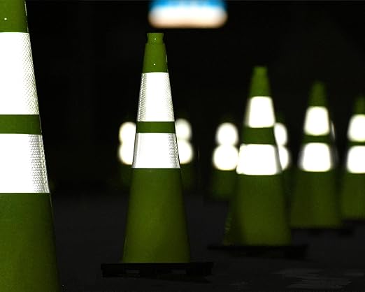 Fluorescent Green PVC Traffic Cones, Heavy Black Base Parking Lot Cone Structurally Stable Weatherproof Road Construction Safety Cones (8, Green, 28" Large)