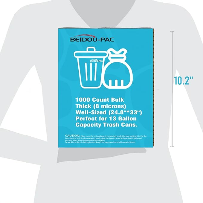 BEIDOU-PAC Trash Bags 13 Gallon, 1000 Count Bulk Value Pack, Clear Plastic Recycling Garbage Bags, Multi-purpose Tall Kitchen Trash Bags Can Liners for Business Home Commercial and Industrial
