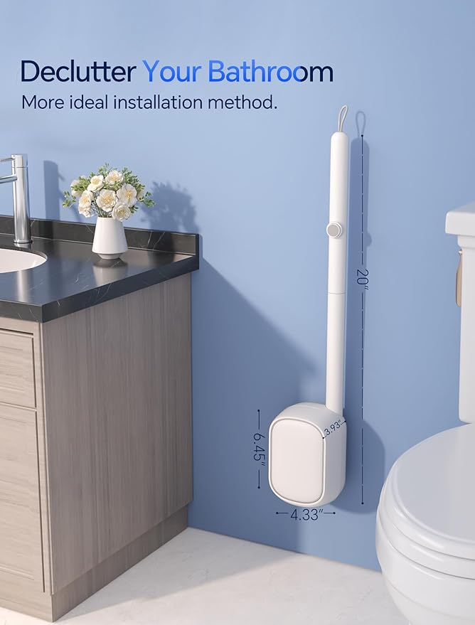 LFBEAR Disposable Toilet Brush Wand, Wall Mounted Toilet Cleaner Kit with Holder, 18 Refills Replacement Heads for Bathroom Cleaning