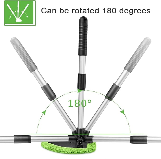 Tallew 3 Pcs Microfiber Car Windshield Cleaner Tool Car Interior Detailing Cleaning Kit with Extendable Handle and 9 Reusable Microfiber Pads Auto Glass Wiper Window Cleaning Kit for Home