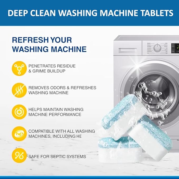 ALPELA Washing Machine Cleaner Descaler | Deep Cleaning Tablets For HE Front & Top Load Washer, Septic Safe Eco-Friendly Deodorizer, Clean Inside Drum and Laundry Tub Seal (Citrus Scent - 24 Count)