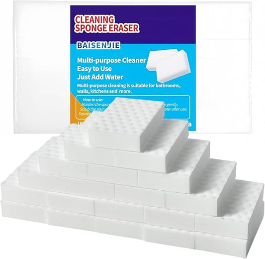 Magic Sponges Eraser,20 Pack Melamine Sponge in Bulk,2X Density,Long Lasting,Cleaning Sponge for Kitchen, Bathroom,Bathtub, Sink,Furniture, Wall Cleaner (White（20PCS）, 3.93x2.36x0.79in)