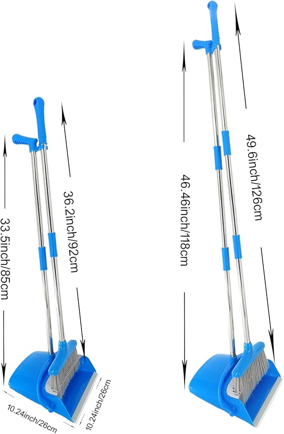 Xifando Extendable Long Handle Broom and Dustpan Set, Stainless Lightweight Upright Standing Broom and Dustpan Combo for Kitchen Lobby Office Living Room Household Indoor or Outside (Green)