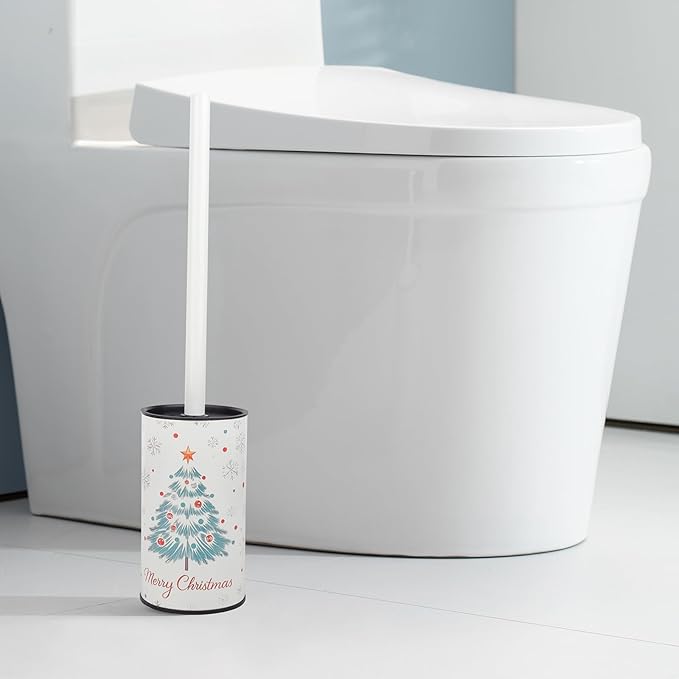 Toilet Brush and Holder Set, Stainless Steel, Round Base and Long Handle for Bathroom Deep Cleaning, Drip-Proof, Space Saving for Storag