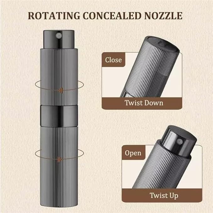 LISAPACK Perfume Travel Refillable Bottle - Atomizer Cologne Spray for Men Portable - Mini Sprayer Empty for Refill - Small Size 8ML Striped (Grey, Black, Silver)