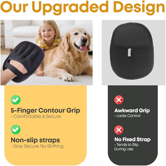 FLEXARO Pet Hair Remover Glove for Cats & Dogs, Upgraded 5-Finger Electrostatic Mesh Mitt, Handheld Grooming Glove Reusable Fur & Lint Remover for Sofa, Couch, Carpet, Clothes & Car Seat – Black