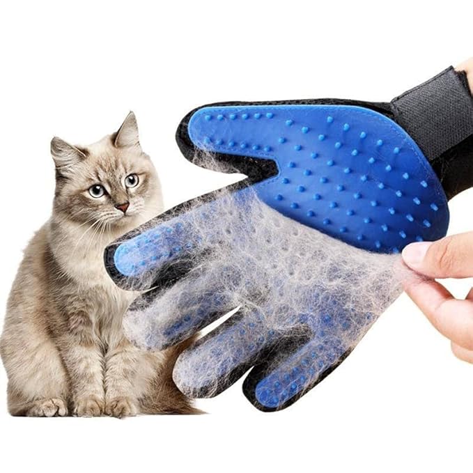 Efficient Pet Grooming Glove - Gentle Shedding Brush for Dogs, Cats, Horses, & more with Long & Short Hair - Right Hand Only (Red)